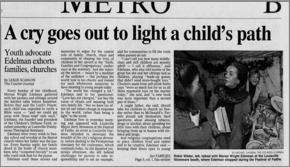 Scanlon, Leslie. “A Cry Goes Out to Light a Child's Path.” The Courier-Journal, 15 Nov. 1997, p. 8.