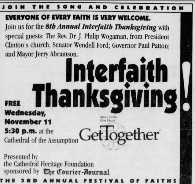 Festival of Faiths Advertisement in The Courier-Journal, 28 Oct. 1998, p. 10.