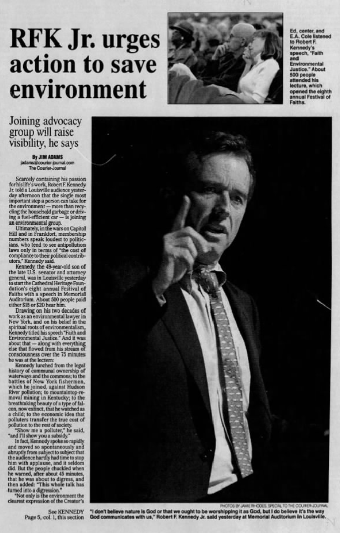 Adams, Jim. “RFK, Jr. Urges Action to Save Environment.” The Courier-Journal, 10 Nov. 2003, p. 9.
