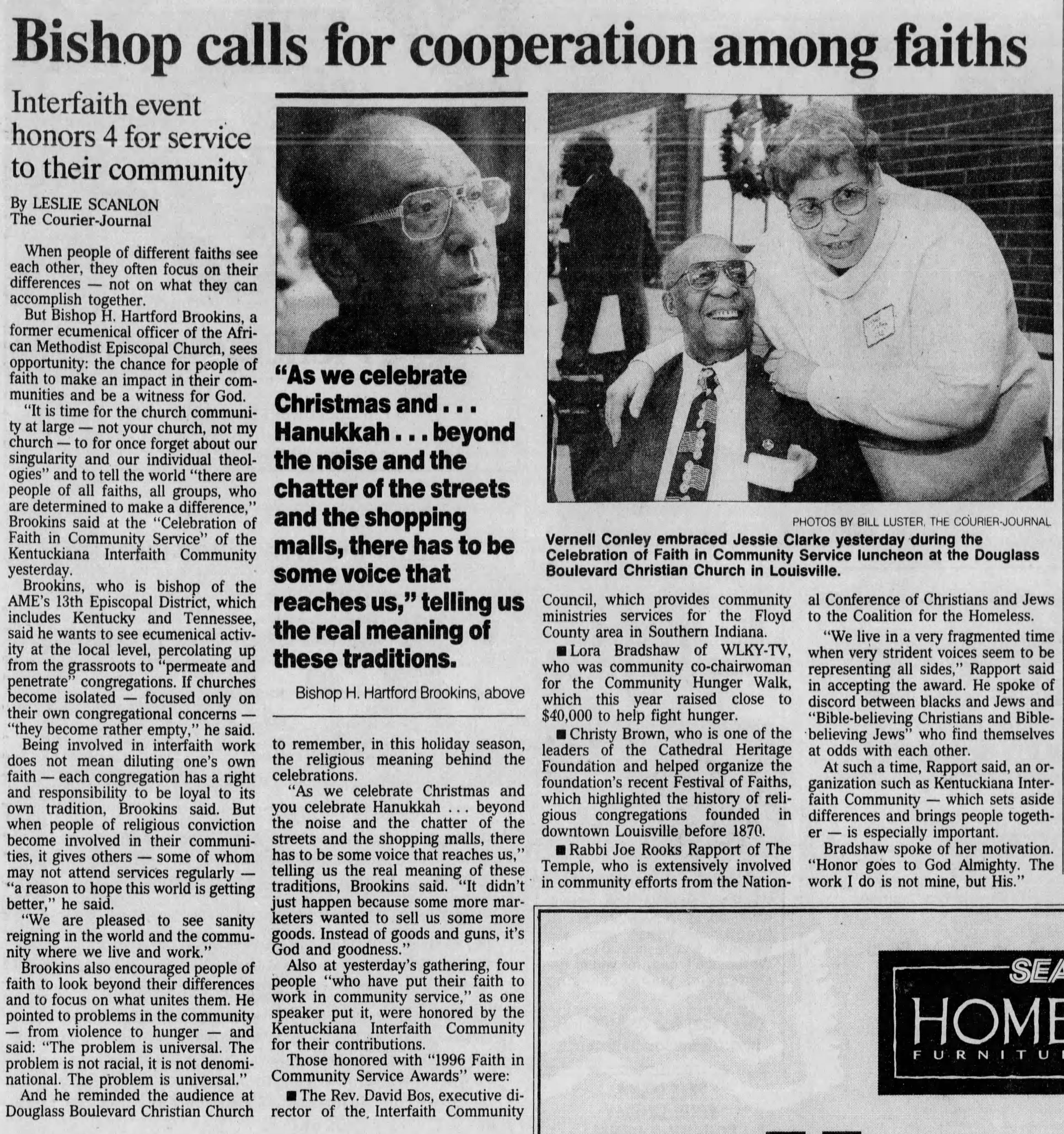 Scanlon, Leslie. “Bishop Calls for Cooperation among Faiths.” The Courier-Journal, 6 Dec. 1996, p. 18.