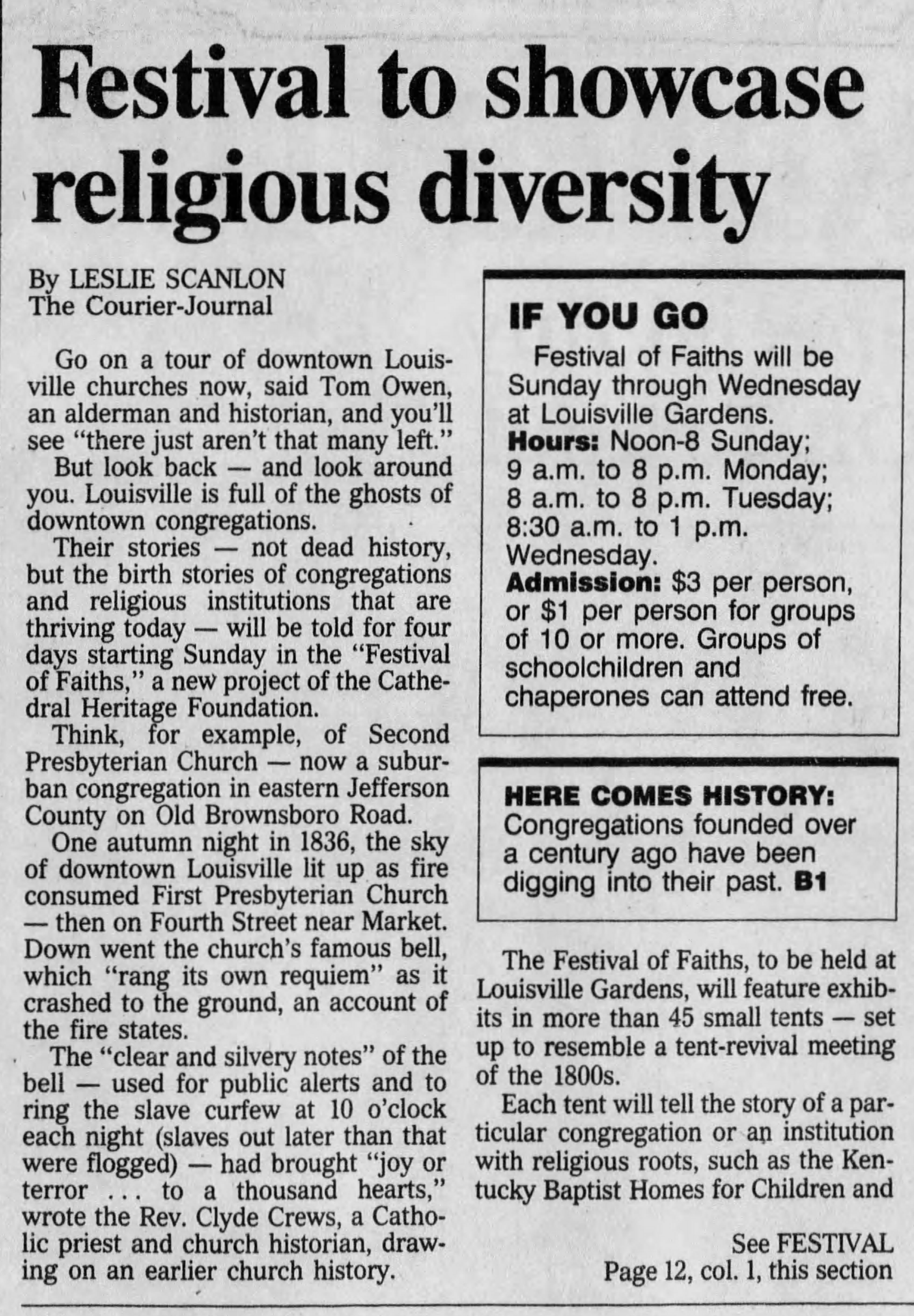 Scanlon, Leslie. “Festival to Showcase Religious Diversity.” The Courier-Journal, 14 Nov. 1996, p. 1.