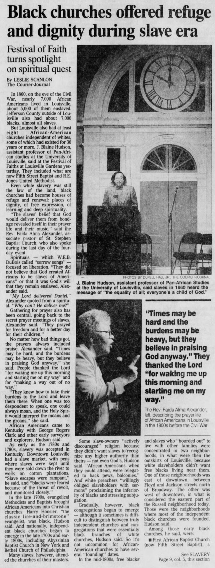 Scanlon, Leslie. “Black Churches Offered Refuge and Dignity during Slave Era.” The Courier-Journal, 20 Nov. 1996, p. 12.